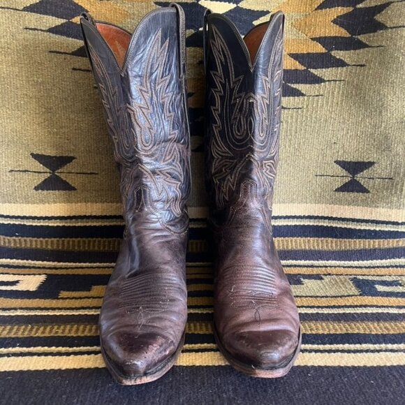 Lucchese Mad Dog Goat Brown Leather Cowboy Boots Mens' Size 9.5 EE 2008 - Picture 1 of 8